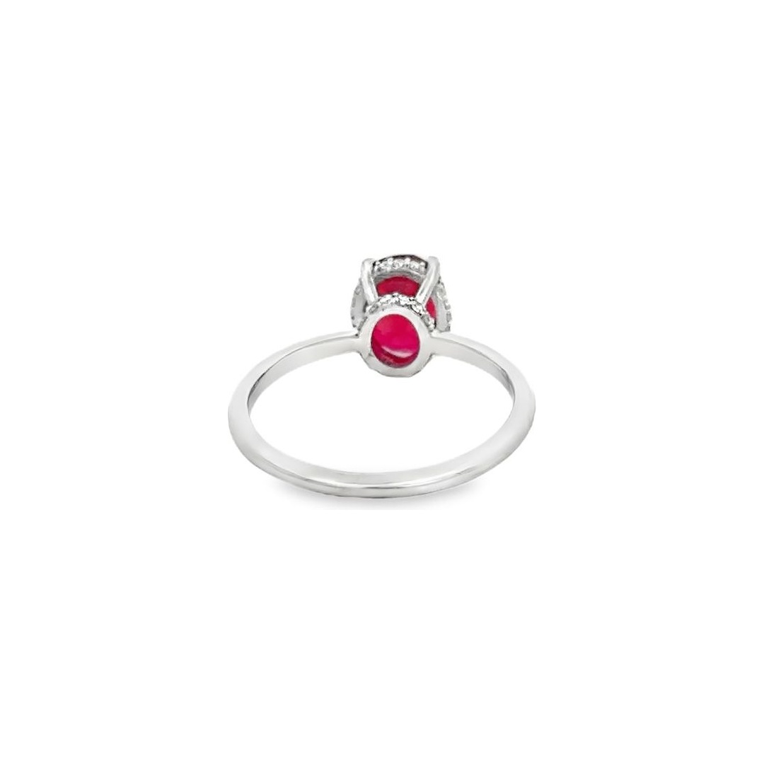 18K White Gold Ring with Natural Treated Ruby & Round Diamonds