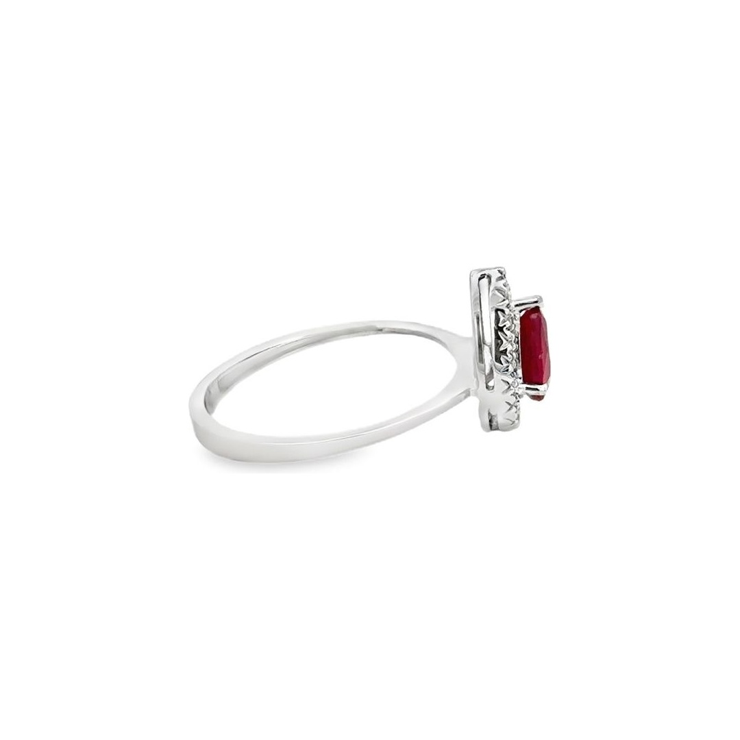 18K White Gold Ring with Pear-Shaped Natural Treated Ruby & Natural ...
