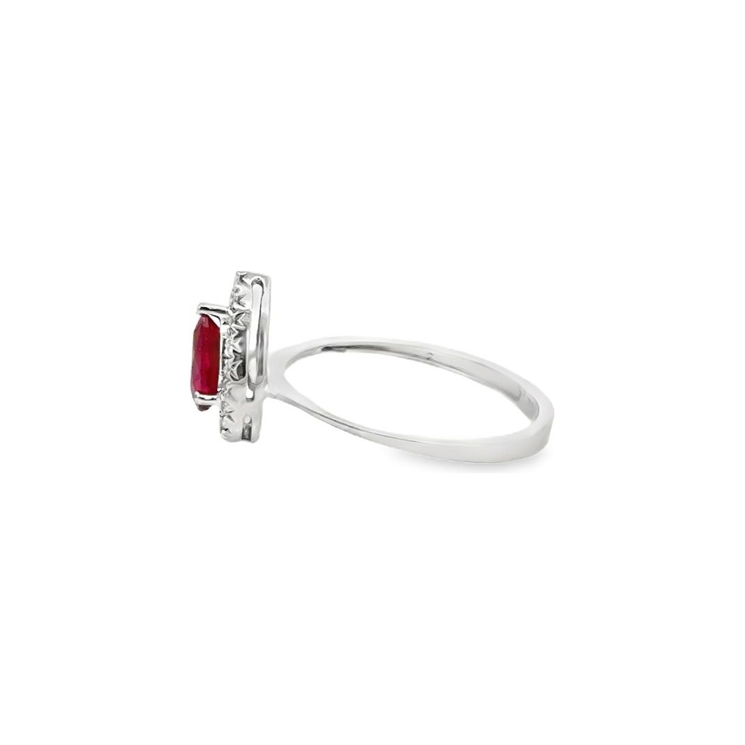 18K White Gold Ring with Pear-Shaped Natural Treated Ruby & Natural ...