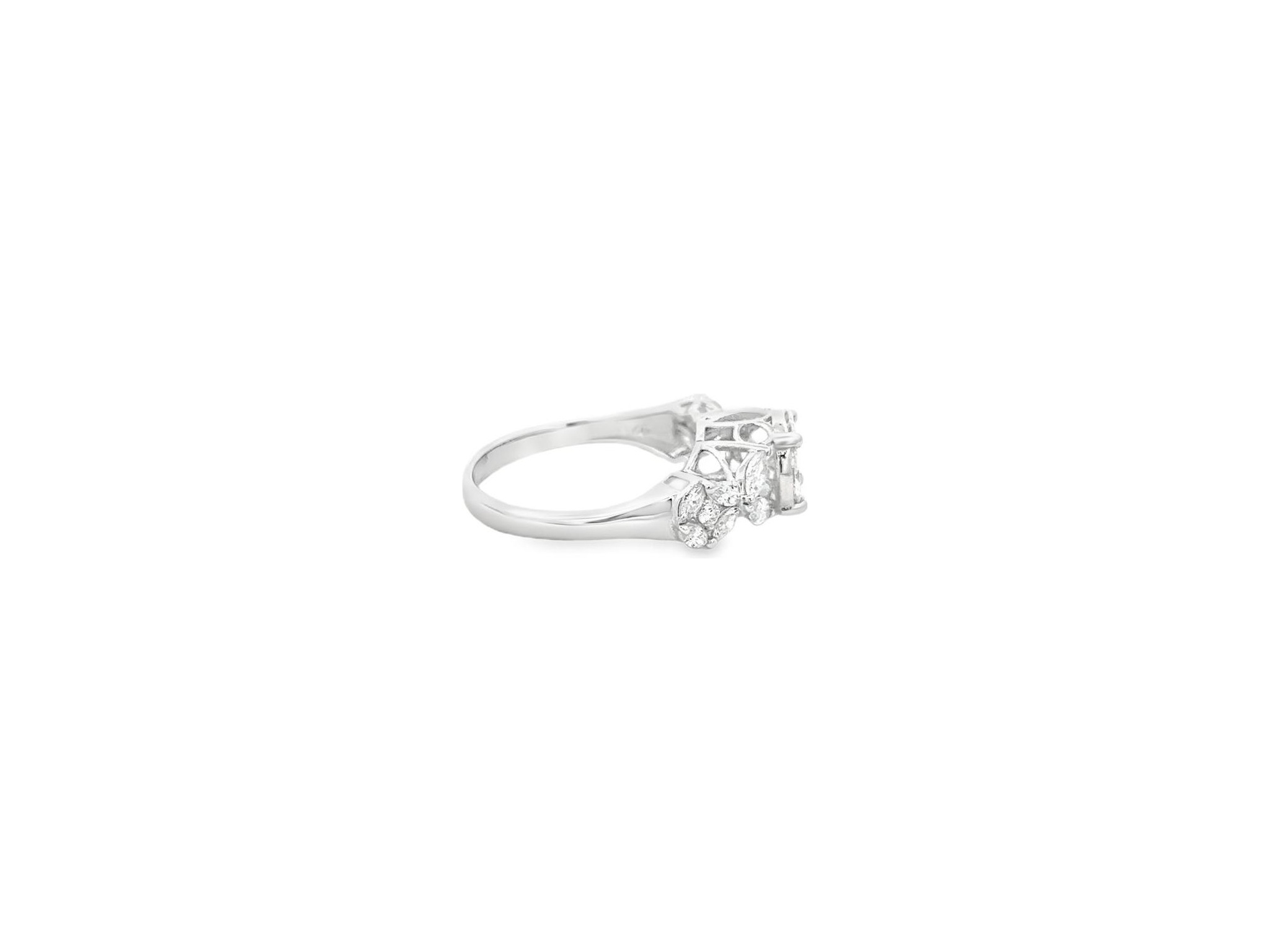 18K White Gold Ring with Princess-Cut, Marquise, and Natural Round Diamonds