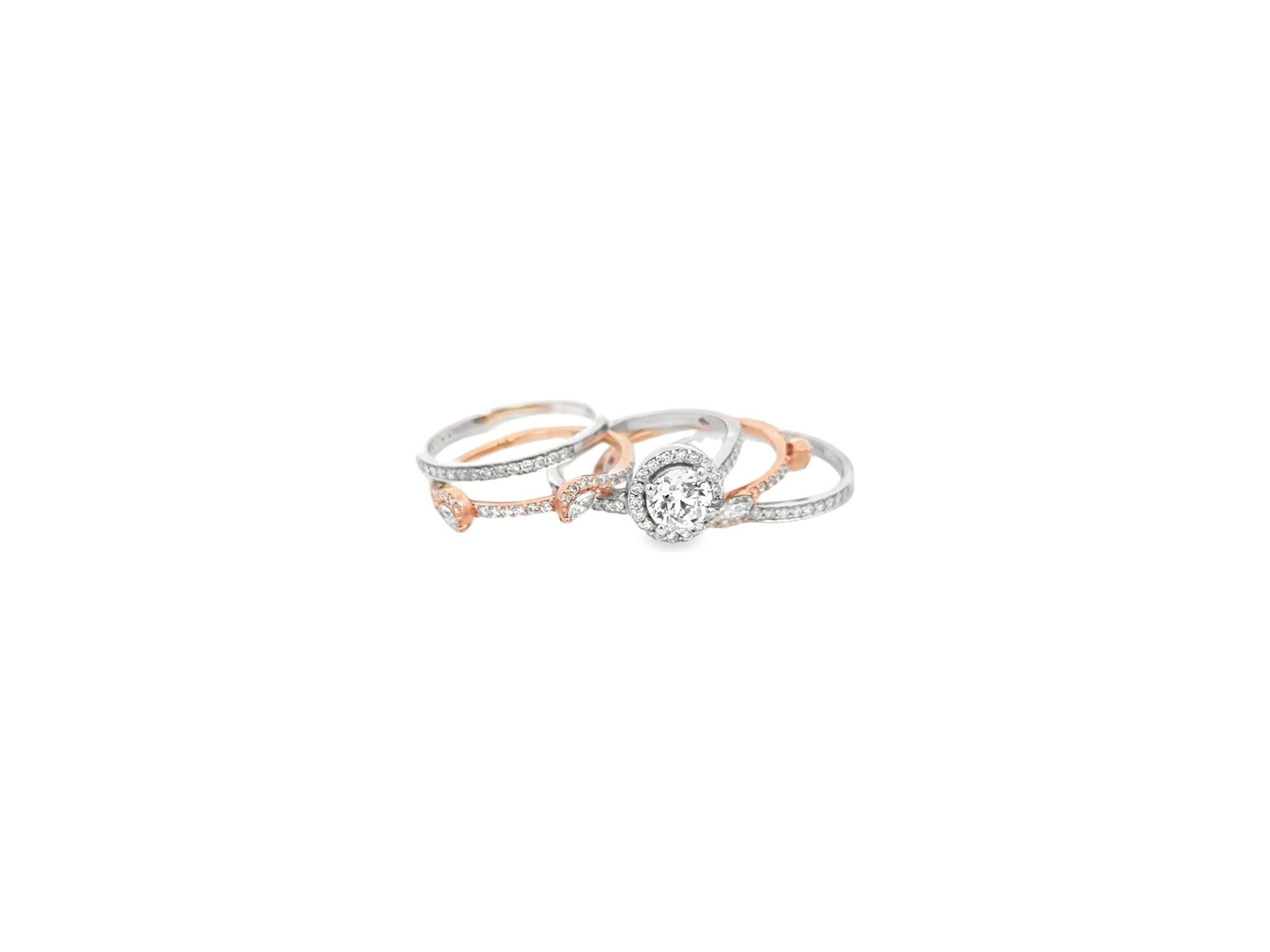 Set of 5 Stackable 18K White and Rose Gold Rings Featuring a Solitaire ...