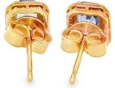 18K Yellow Gold Blue Sapphire Halo Stud Earrings with Natural Diamonds