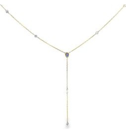 18K Yellow Gold Sapphire & Diamond Drop Y Necklace