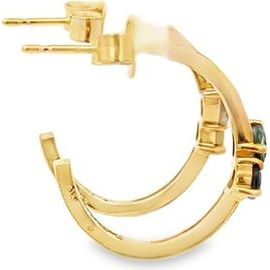 18K Gold Blue Sapphire & Natural Diamond Open Hoop Earrings