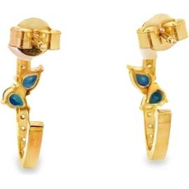 18K Gold Blue Sapphire & Natural Diamond Open Hoop Earrings