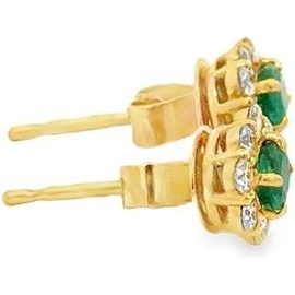 18K Gold Emerald Halo Stud Earrings | Natural Diamonds