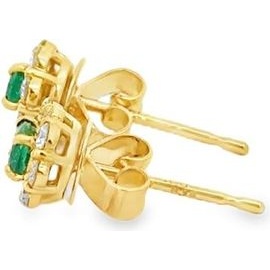 18K Gold Emerald Halo Stud Earrings | Natural Diamonds