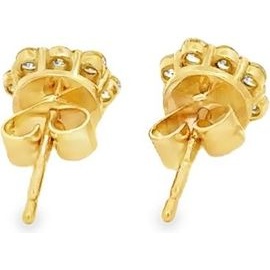 18K Gold Emerald Halo Stud Earrings | Natural Diamonds