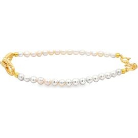 Fresh Water Pearl & Natural Diamond Link Bracelet – 18K Gold