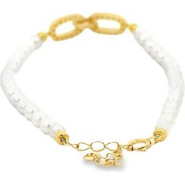 Fresh Water Pearl & Natural Diamond Link Bracelet – 18K Gold