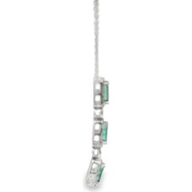 Emerald Vertical Drop Necklace – 18K White Gold