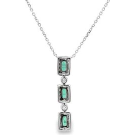 Emerald Vertical Drop Necklace – 18K White Gold