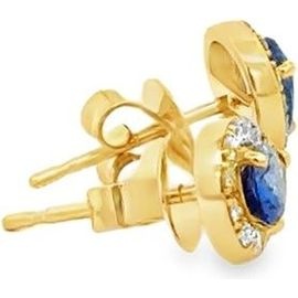 Natural Sapphire & Natural Diamonds  Pear Halo Stud Earrings – 18K Yellow Gold