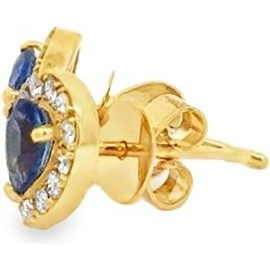 Natural Sapphire & Natural Diamonds  Pear Halo Stud Earrings – 18K Yellow Gold