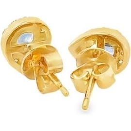 Natural Sapphire & Natural Diamonds  Pear Halo Stud Earrings – 18K Yellow Gold