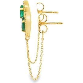 Natural Emerald and Natural Diamonds Pear Halo Stud Earrings – 18K Yellow Gold