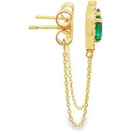 Natural Emerald and Natural Diamonds Pear Halo Stud Earrings – 18K Yellow Gold