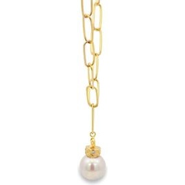 7 mm Pearl Drop Necklace with Diamond Accent – 18K Yellow Gold