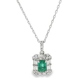 Natural Emerald Pendant Necklace – 18K White Gold