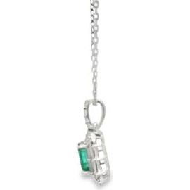 Natural Emerald Pendant Necklace – 18K White Gold