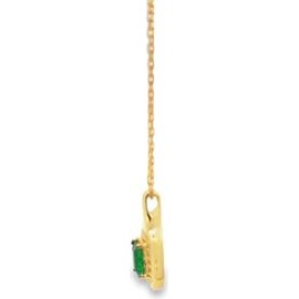 18K Yellow Gold Emerald Halo Pendant Necklace with Natural Diamonds