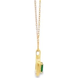 18K Yellow Gold Emerald Halo Pendant Necklace with Natural Diamonds