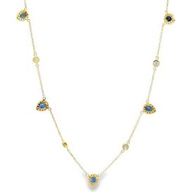 18K Yellow Gold Sapphire & Natural Diamond Station Necklace