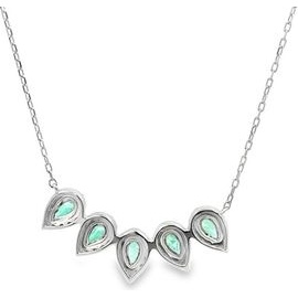 18K White Gold Pear Emerald & Natural Diamond Cluster Necklace