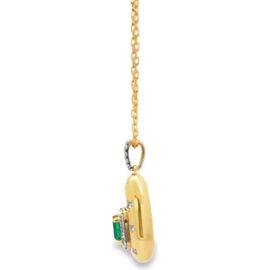 18K Yellow Gold Emerald Halo Teardrop Necklace with Natural Diamonds