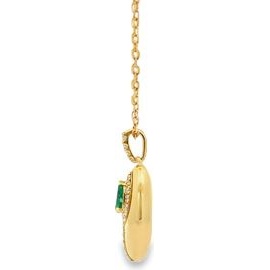 18K Yellow Gold Emerald Halo Teardrop Necklace with Natural Diamonds
