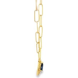18K Yellow Gold Sapphire Halo Necklace with Natural Diamonds – Paperclip Chain