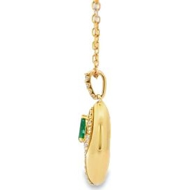18K Yellow Gold Pear Emerald & Natural Diamond Drop Necklace