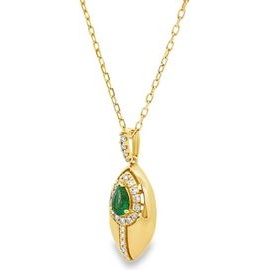 18K Yellow Gold Pear Emerald & Natural Diamond Drop Necklace