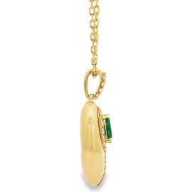 18K Yellow Gold Pear Emerald & Natural Diamond Drop Necklace