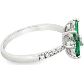 18K White Gold Emerald & Natural Diamond Floral Ring