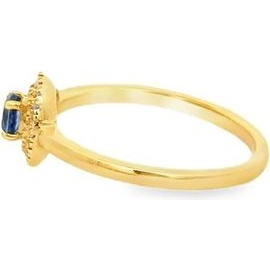 18K Yellow Gold Sapphire Halo Ring with Natural Diamonds