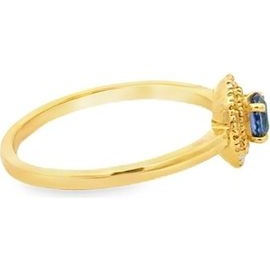18K Yellow Gold Sapphire Halo Ring with Natural Diamonds