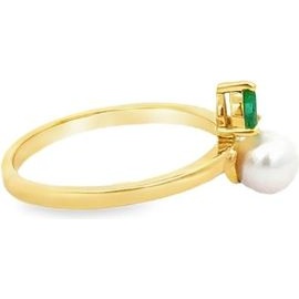 18K Yellow Gold Pearl & Emerald Ring 