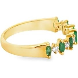18K Yellow Gold Emerald Marquise Band with Natural Diamonds