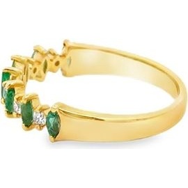 18K Yellow Gold Emerald Marquise Band with Natural Diamonds