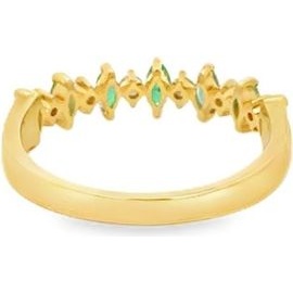 18K Yellow Gold Emerald Marquise Band with Natural Diamonds