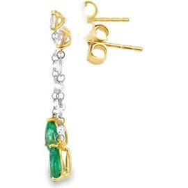 18K Yellow Gold Emerald Drop Earrings with Natural Diamonds