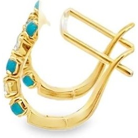 18K Yellow Gold Turquoise & Natural Diamond Hoop Earrings