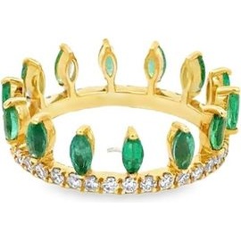 18K Yellow Gold Emerald Crown Band with Natural Diamonds