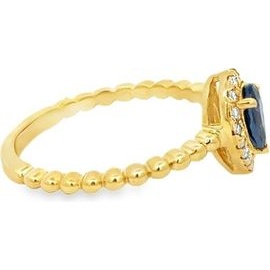 18K Yellow Gold Sapphire Halo Ring with Natural Diamonds