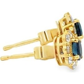 18K Yellow Gold Sapphire Cluster Stud Earrings with Natural Diamonds