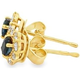 18K Yellow Gold Sapphire Cluster Stud Earrings with Natural Diamonds