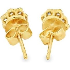 18K Yellow Gold Sapphire Cluster Stud Earrings with Natural Diamonds