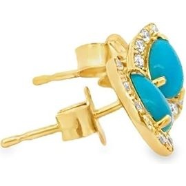 18K Yellow Gold Turquoise Halo Stud Earrings with Natural Diamonds