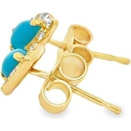 18K Yellow Gold Turquoise Halo Stud Earrings with Natural Diamonds